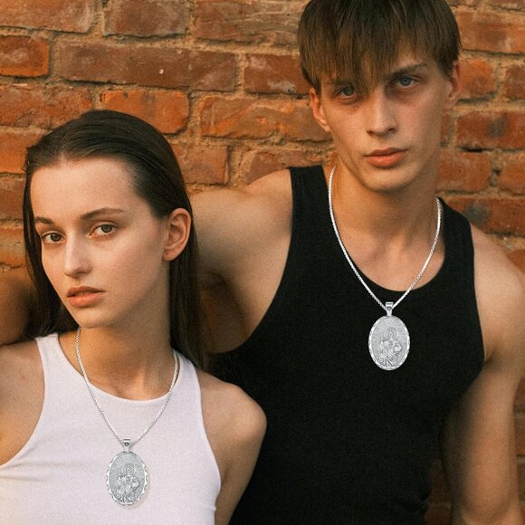 Saint Jude Medal Necklace, Silver Plated Religious Pendant - Picture 3 of 7